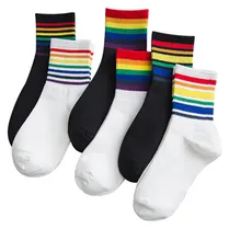 Зимние женские носки хлопковые носки в радужную полоску рождественские Модные теплые рождественские Повседневные носки Harajuku корейские