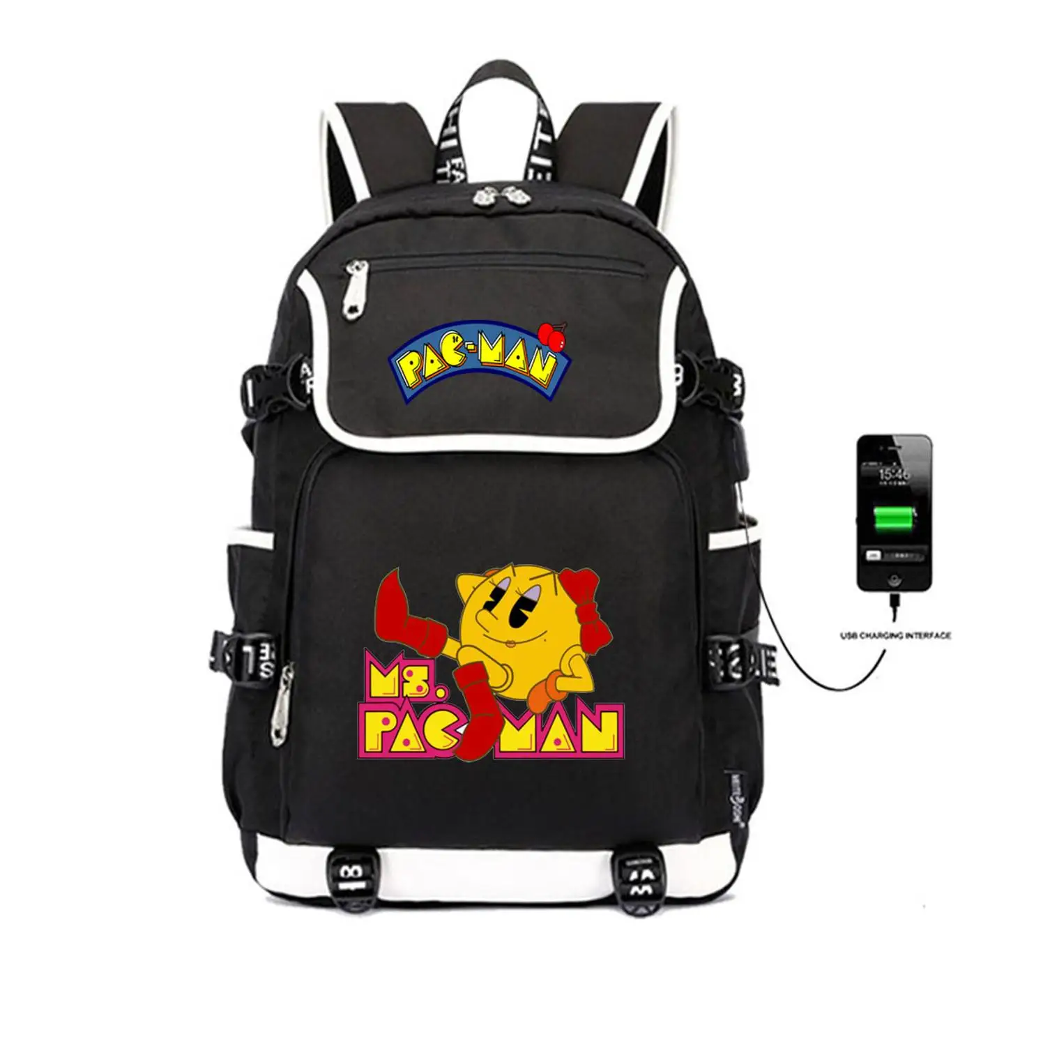 02 Игровой рюкзак Pac-Man для женщин и мужчин на плечо дорожная сумка для ноутбука USB зарядка Студенческая Книга Рюкзак Пакет - Цвет: 02
