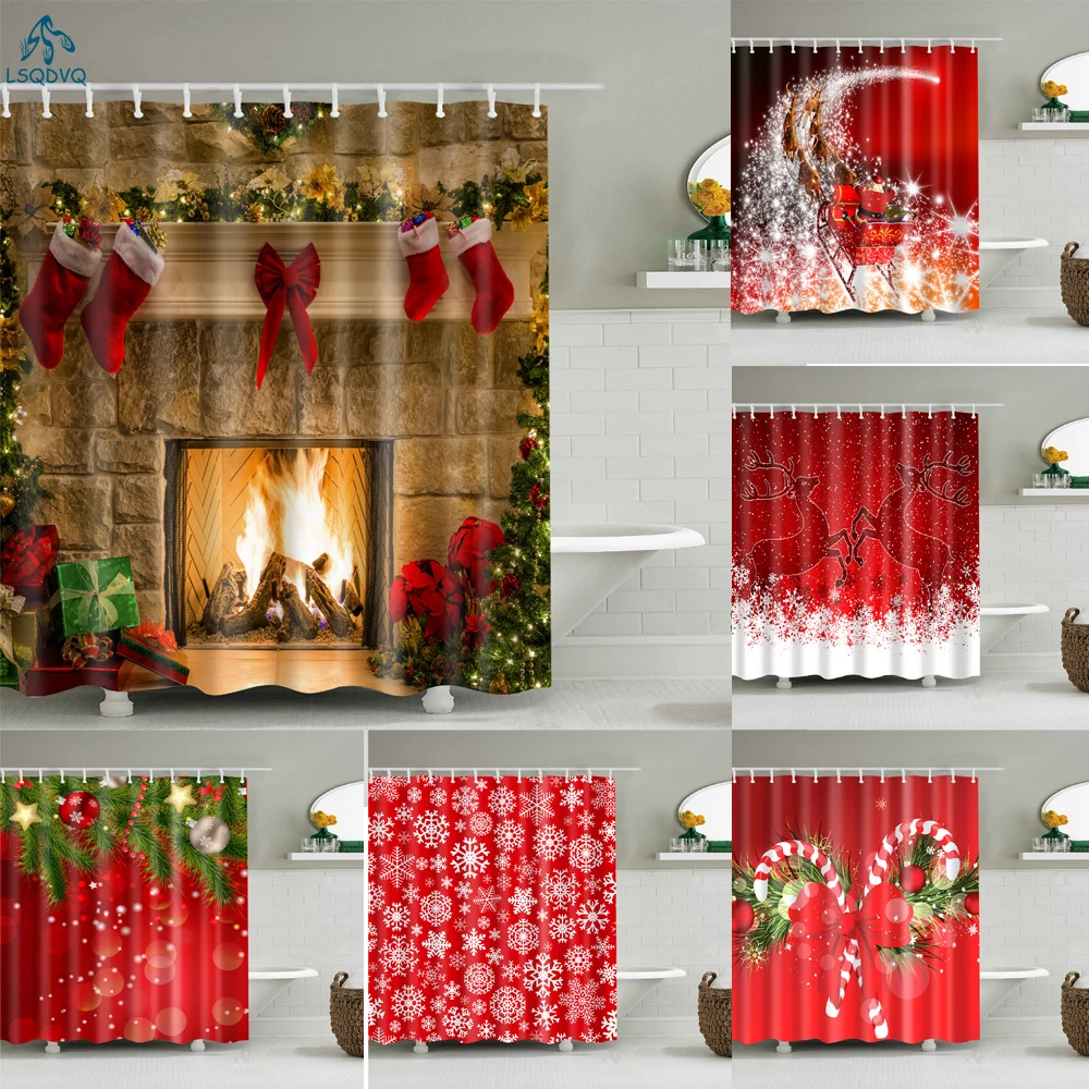 Discount Shower Curtains Snowflake Merry-Christmas Bathroom Waterproof Polyester Trees Santa-Claus 4001197453793