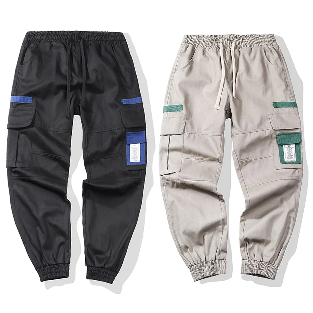 Мужские шаровары на завязках, летние повседневные брюки-карго, мужские свободные длинные брюки с карманами, мужские брюки