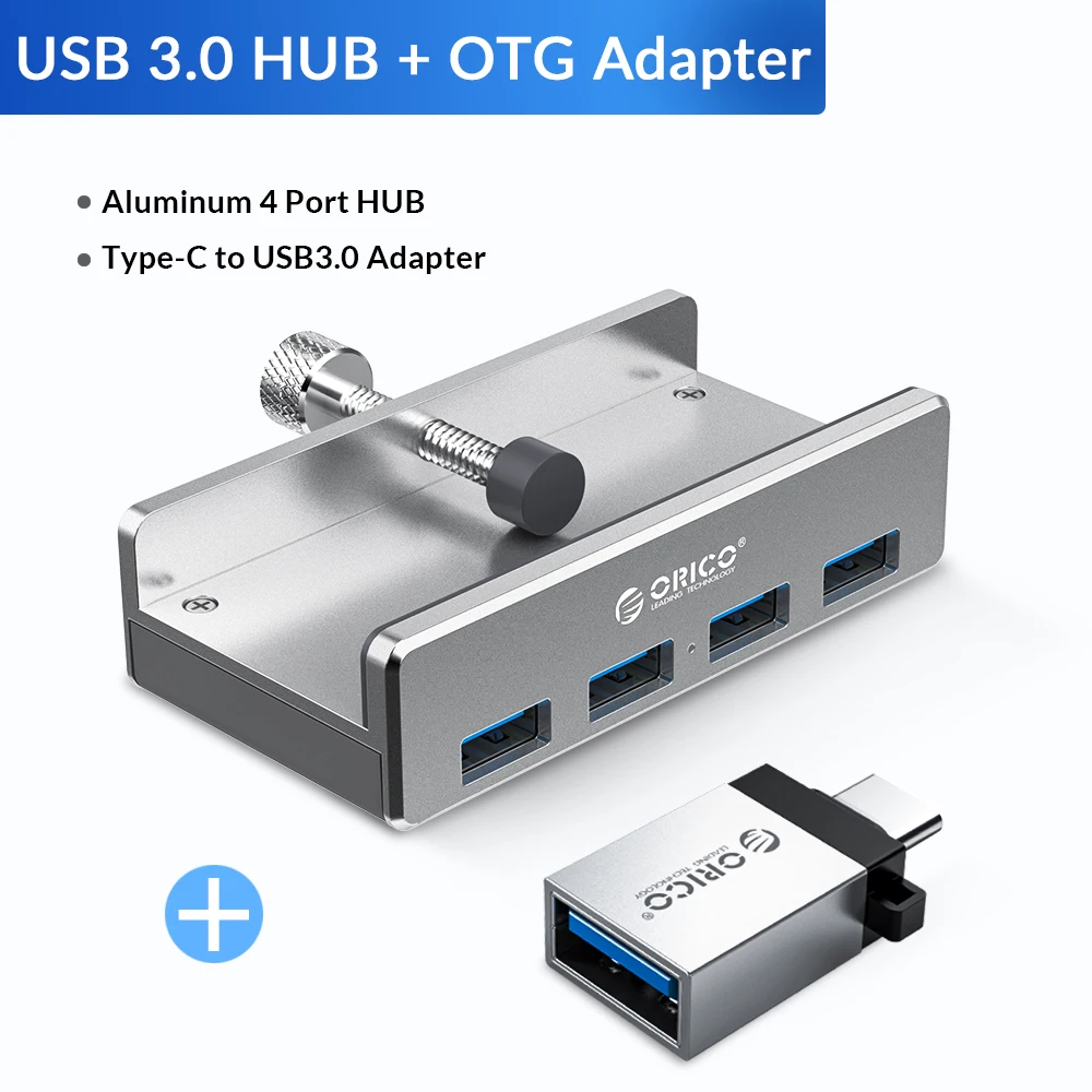 ORICO usb-хаб внешний 4 порта USB разветвитель с микро USB порт питания для ноутбука алюминиевый сплав USB3.0 концентратор с кабелем - Цвет: MH4PU OTG Adapter