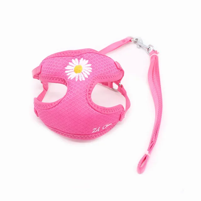 Korean Candy Color Embroidery Breathable Small Pet Dog Harness and Leash Set Soft Nylon Puppy Walking Vest for Chihuahua Yorkie 2