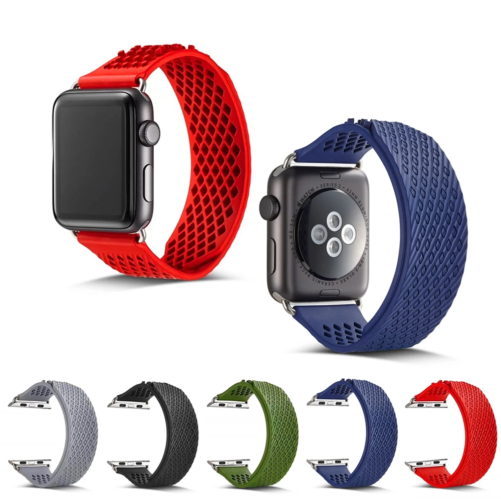 Без пряжки дизайн спортивный силиконовый ремешок для Apple Watch Series 4 3 2 1 мягкий