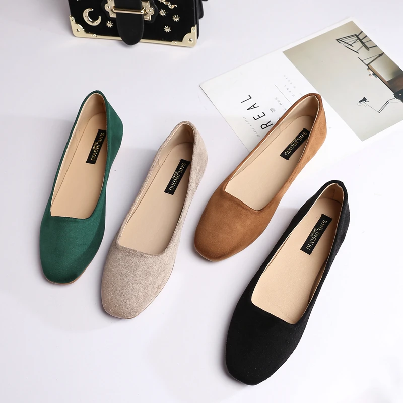 

2019 fashion square head lazy work shoes shallow mouth flat shoes comfortable flat with large size single shoes