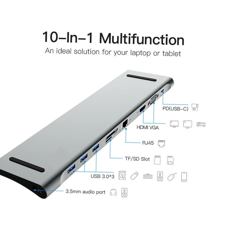10 в 1 USB Type C концентратор адаптер для ноутбука Док Станция HDMI VGA RJ45 PD HP Lenovo