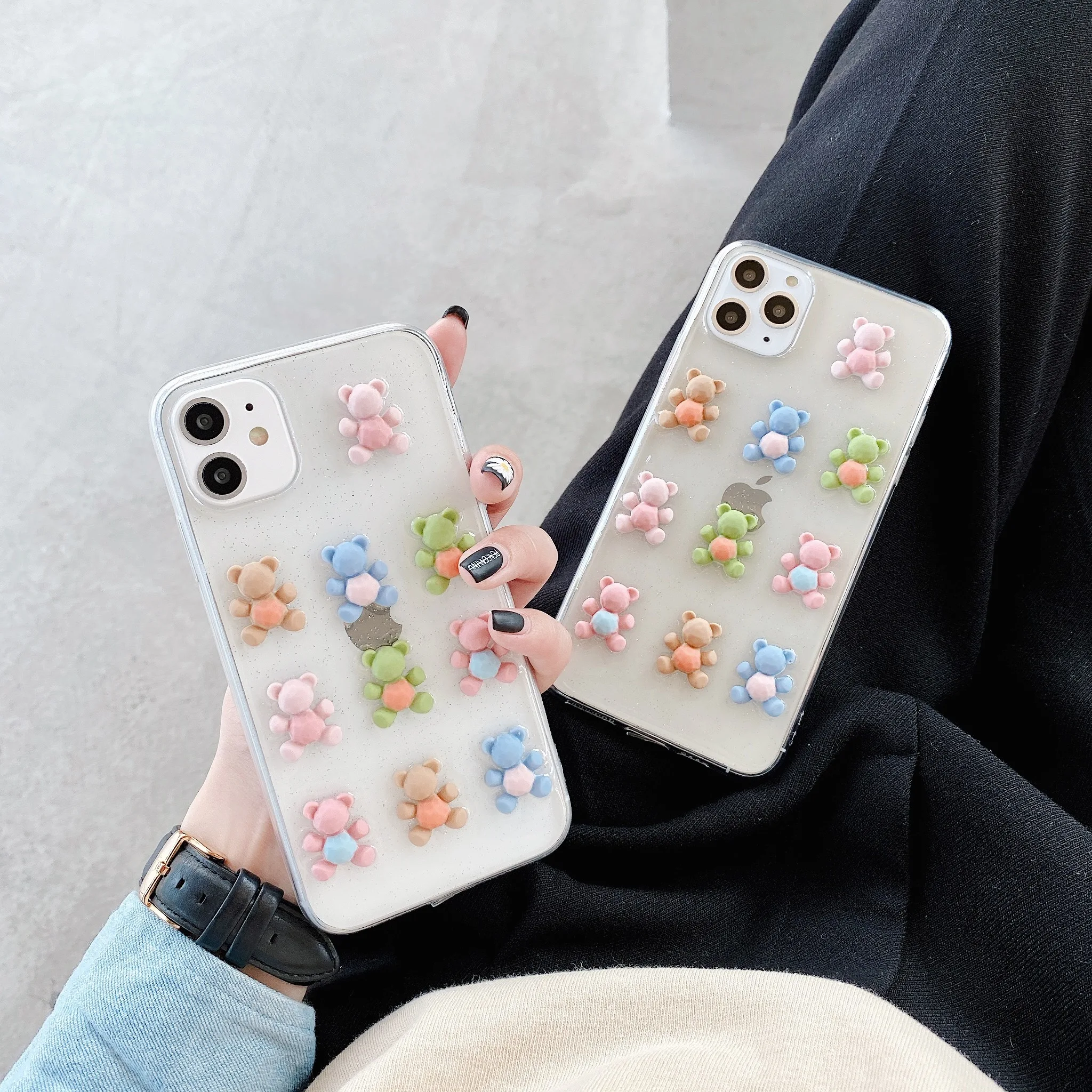 

Transparent matte color bear cartoon for 11 / 11pro / 11promax / 12 / 12pro / 12promax / 12mini / X / XS / xsmax / XR