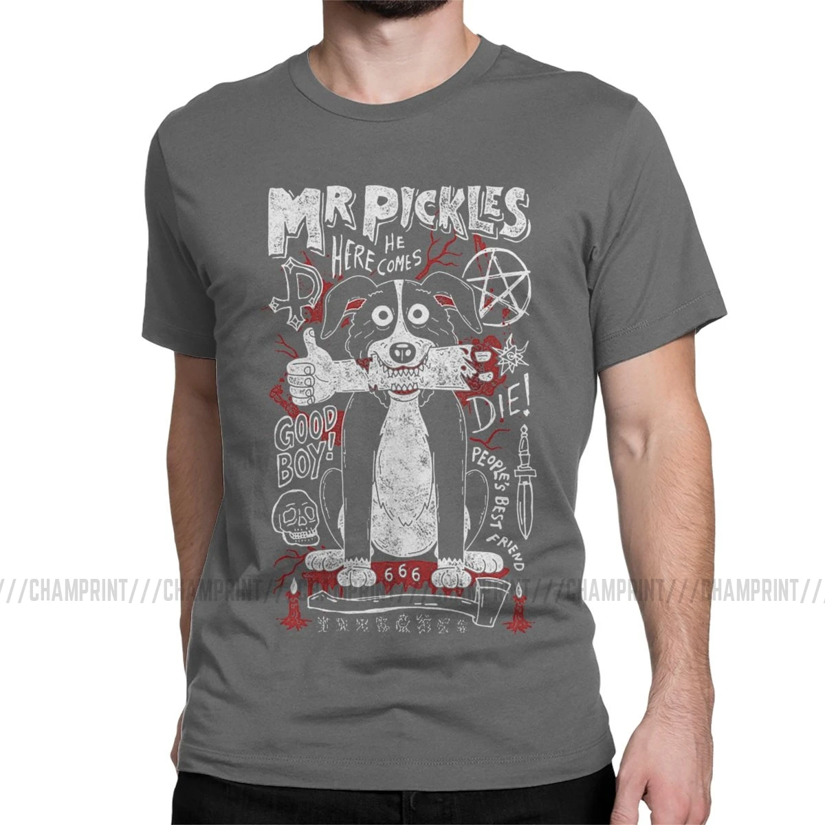 Mr Pickles мужские футболки ТВ взрослые собаки злой сатана забавная футболка с коротким рукавом Хлопок 4XL 5XL 6XL - Цвет: Темно-серый