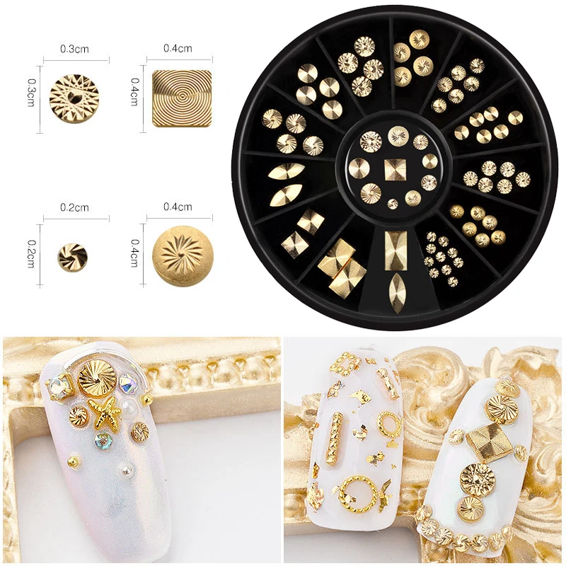 

1 Box Gold Rivet Mechanical Punk Gear Wheel Nail Art Flakes Rhinestone Decoration Tips 3D DIY Manicure Tools