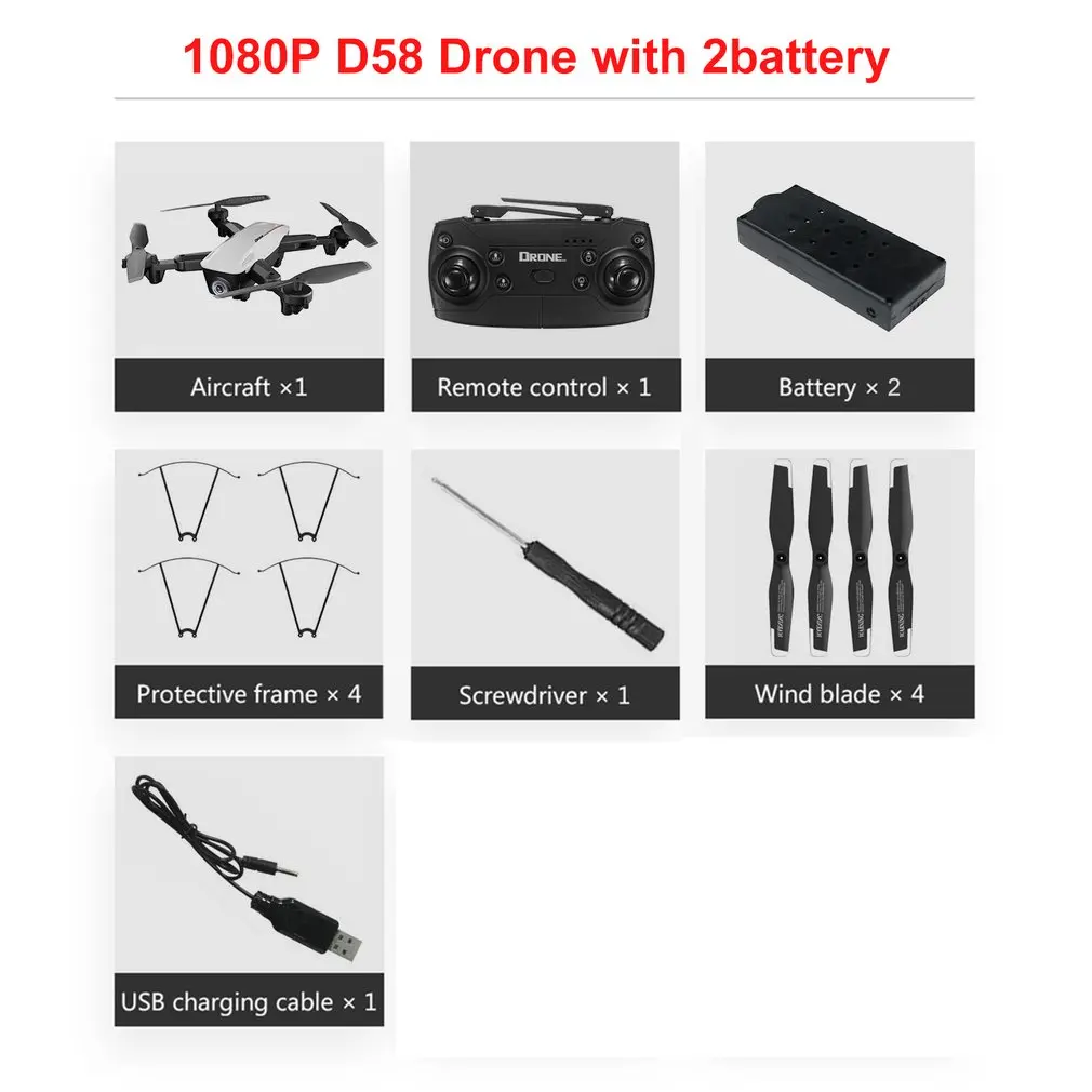 white 2battery D58 складной Радиоуправляемый Дрон с 1080P камерой, жестами, фото, видео, оптическое положение потока, Радиоуправляемый вертолет, самолет, скорость переключения - Цвет: white 2battery