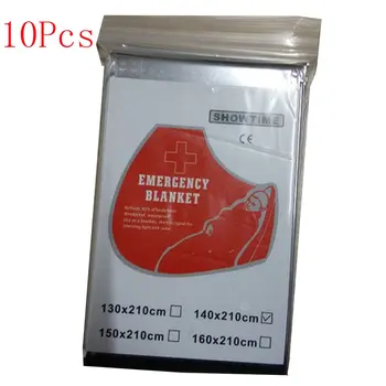 

10pack Emergency Survival Thermal Blanket Outdoor Waterproof Windproof Reusable First Aid Sun Shade Ground Cover Silver