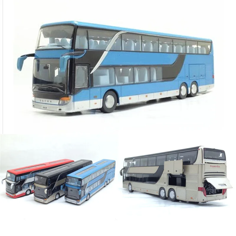 

Bao si Lun Double Layer Long Distance Sightseeing Bus Model Alloy Sound And Light Warrior Door Opening Bus Passenger Car Toy
