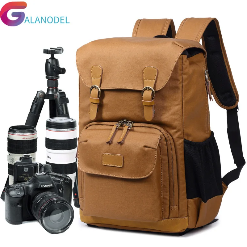 

Camera Canvas&Leather Multi-function Retro M165 Bag Waterproof SLR Camera Backpack Black Travel Camera Backpack Photography Bag