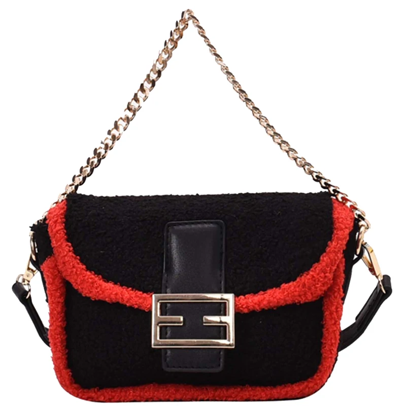 

iVog New Arrival Everyday Female Small Shoulder Crossbody monogram Handbag Fur Fashion baguette Chain Hand Bags for Women 2019