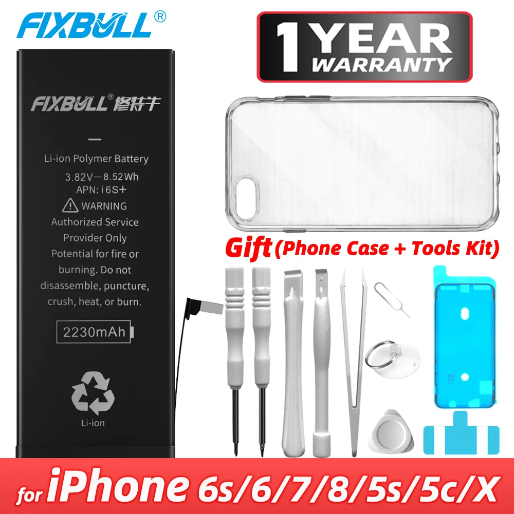 Оригинальный аккумулятор FIXBULL для iPhone 6S 6 7 8 сменные батареи 5C батарея с реальной