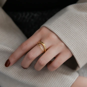 

YUN RUO Fashion Personality Multi-layer Gold Finger Ring Yellow Gold Woman Gift Titanium Steel Stainless Steel Jewelry Not Fade