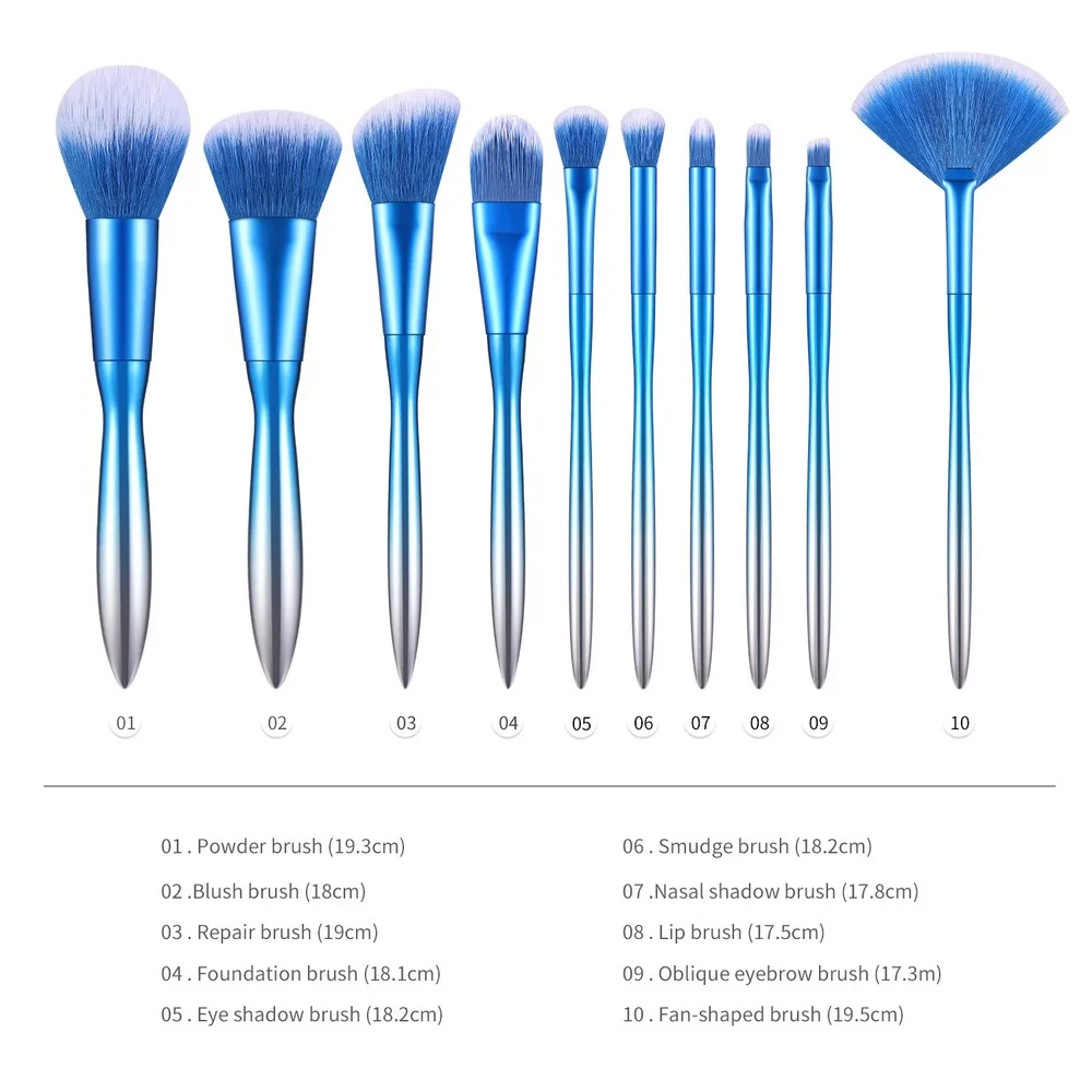 10 шт., набор кистей для макияжа, профессиональная основа, пудра, румяна, тени для век, кисть для бровей, набор мягких синтетических волос, кисти для макияжа