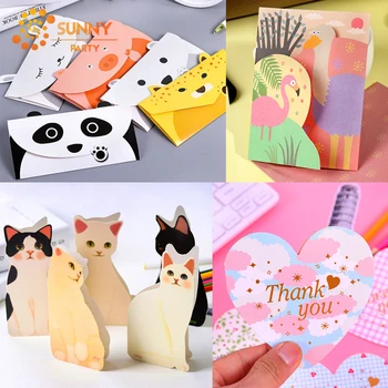 

2pcs Cartoon 3D Animal Mini Greeting Card Flamingo Heart Envelope Message Cards Birthday Festival Valentine's Day Gift Card