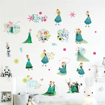 

Cartoon Elsa Anna Frozen Princess's Garden Wall Stickers For Kids Room Home Decoration Diy Anime Mural Movie Wall Decals