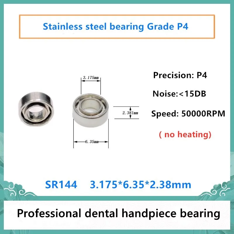 10 Stuks Tandheelkundige Handstuk Lager Sr144 3.175*6.35*2.38Mm Roestvrijstalen Lagers 50000Rpm Geen Verwarming