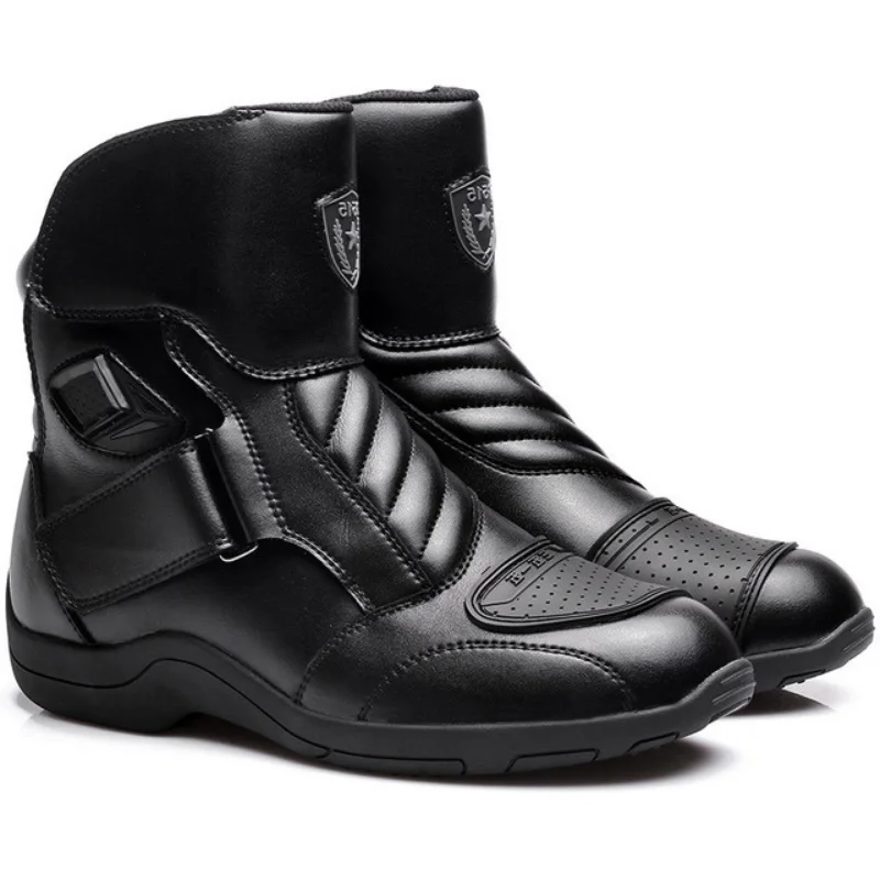 Leather Motorcycle Boots Waterproof Motorcyclist Boots Men Vintage