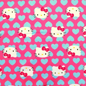 

1 yard Cotton Twill Fabric for sewing pathwork, cloth, bedding - kitty and heart (width=160cm)