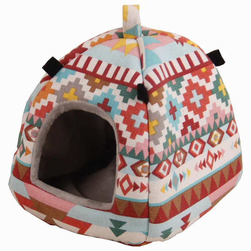 Folk-custom Милая клетка для мелких животных белка Кролик Хомяк теплый дом диван Висячие Кристальные бархатные кровать с принтом красочное гнездо для домашних животных - Цвет: Folk-custom