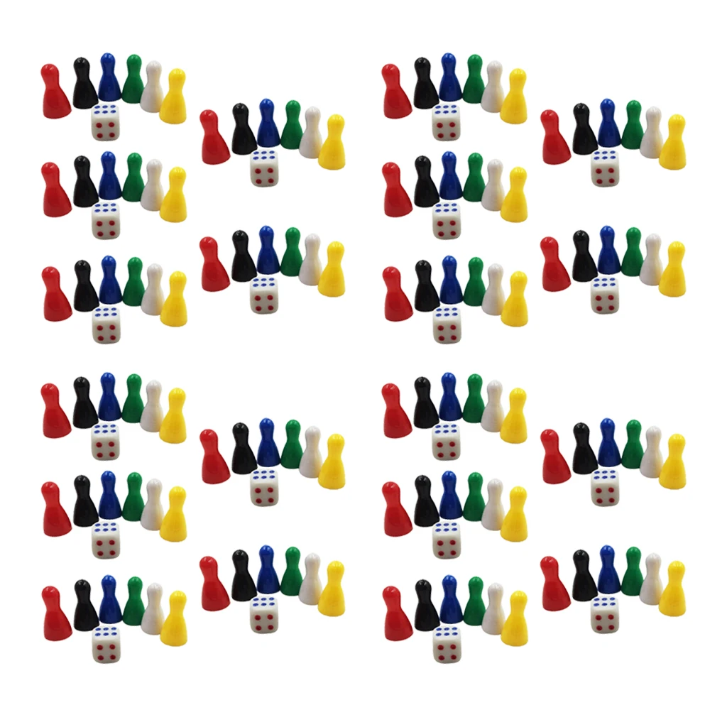 120 Pcs Colorful Pieces Pawn Chess Plastic Pieces &20 Pcs Dice Set for Board Card Games