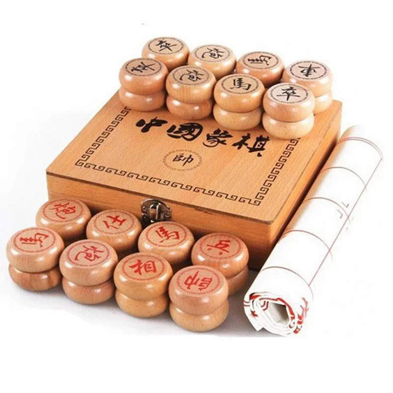 

Fine Chinese Chess Large Wooden High-end Chinese Chess Pieces Wooden Boxed Simulation Leather Birthday Board Games Gift