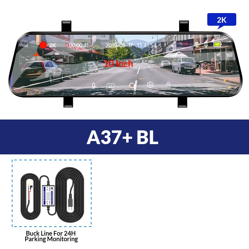 A37-BL E-ACE Автомобильный видеорегистратор Камера 10 дюймов потоковое зеркало заднего вида Dash Cam FHD 1080P Авто регистратор видео регистратор с камерой заднего вида - Название цвета: A37-BL