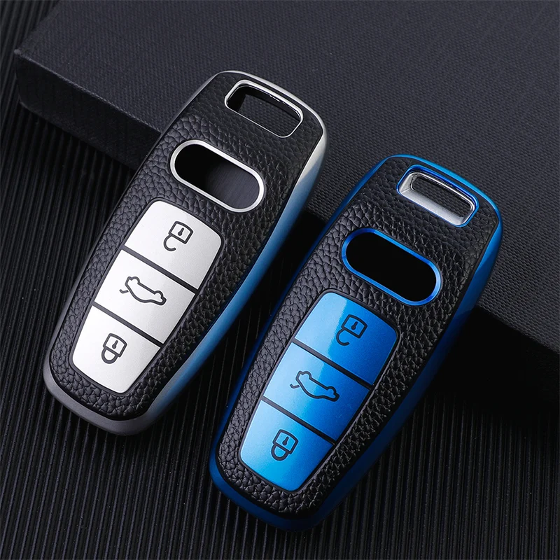 kwmobile Car Key Cover for Audi Silver High Gloss TPU Key Fob Cover with Varnished Buttons for Audi 3 Button Car Key Keyless Go