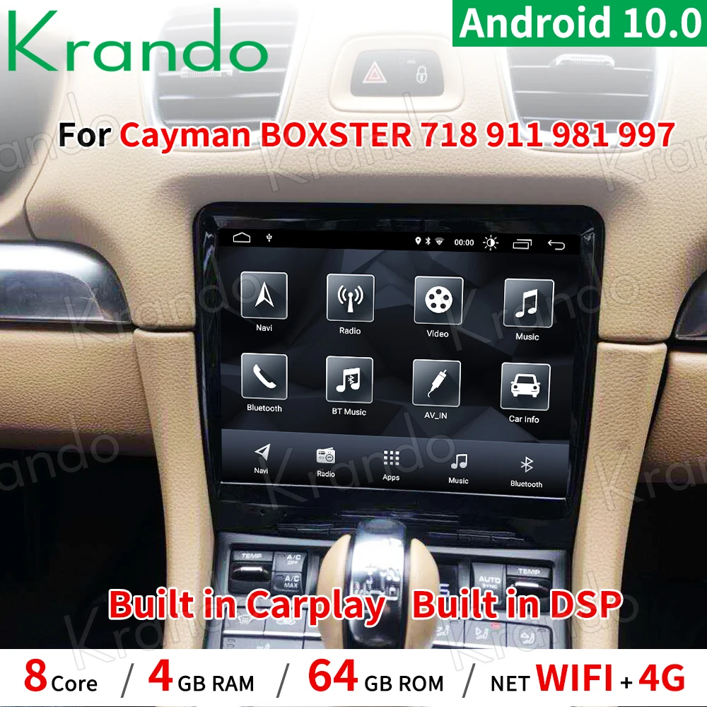 

Krando Android 10.0 8.4'' Car RADIO For Porsche Cayman BOXSTER 718 911 981 997 2012-2016 Multimedia Player Navigation CARPLAY