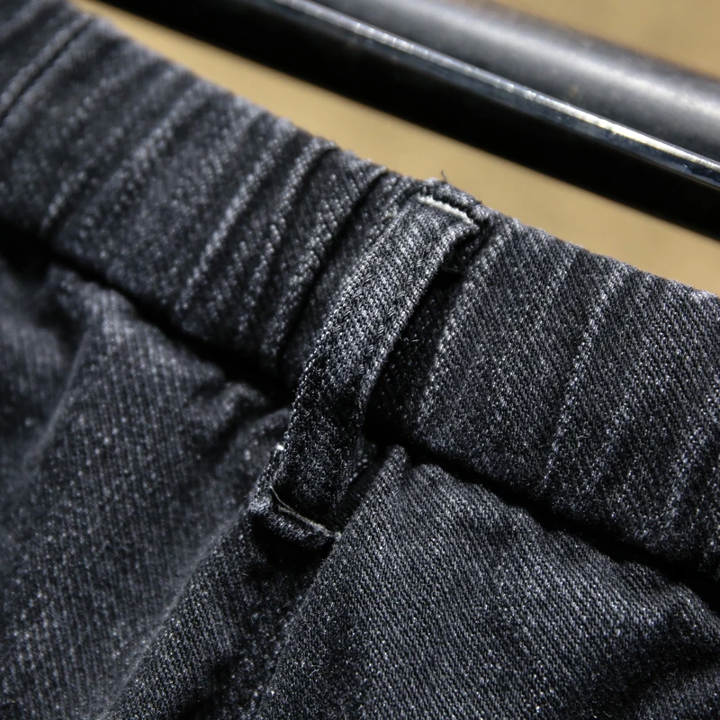 90% OFF Spring and Autumn men Jeans Black Classic Fashion Designer Denim Elasticated belt Jean men's casualHigh Quality Slim Fit Trouser