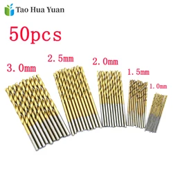 Juego de brocas de acero de alta velocidad HSS, accesorios de herramientas eléctricas con revestimiento de titanio, 1mm, 1,5mm, 2mm, 2,5mm, 3mm, AA, 50 piezas