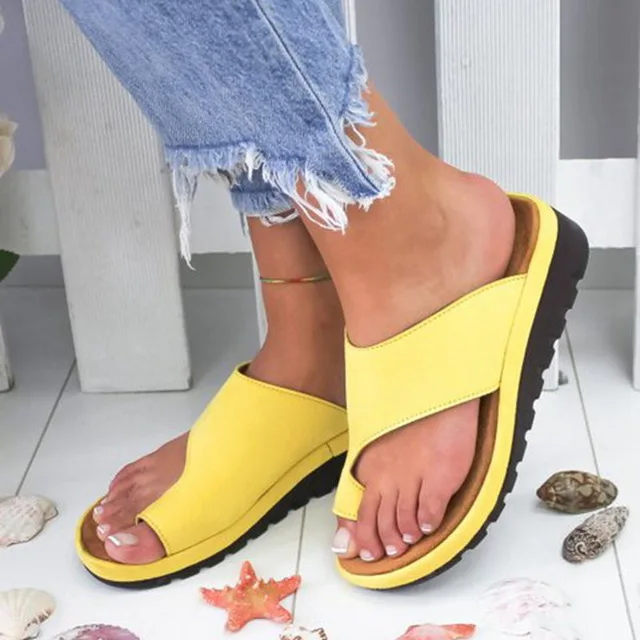 

New exhibition Women's Shoes PU Leather Flat Sole Ladies Casual Soft Big Toe Foot Correction Sandal Orthopedic Bunion Corrector