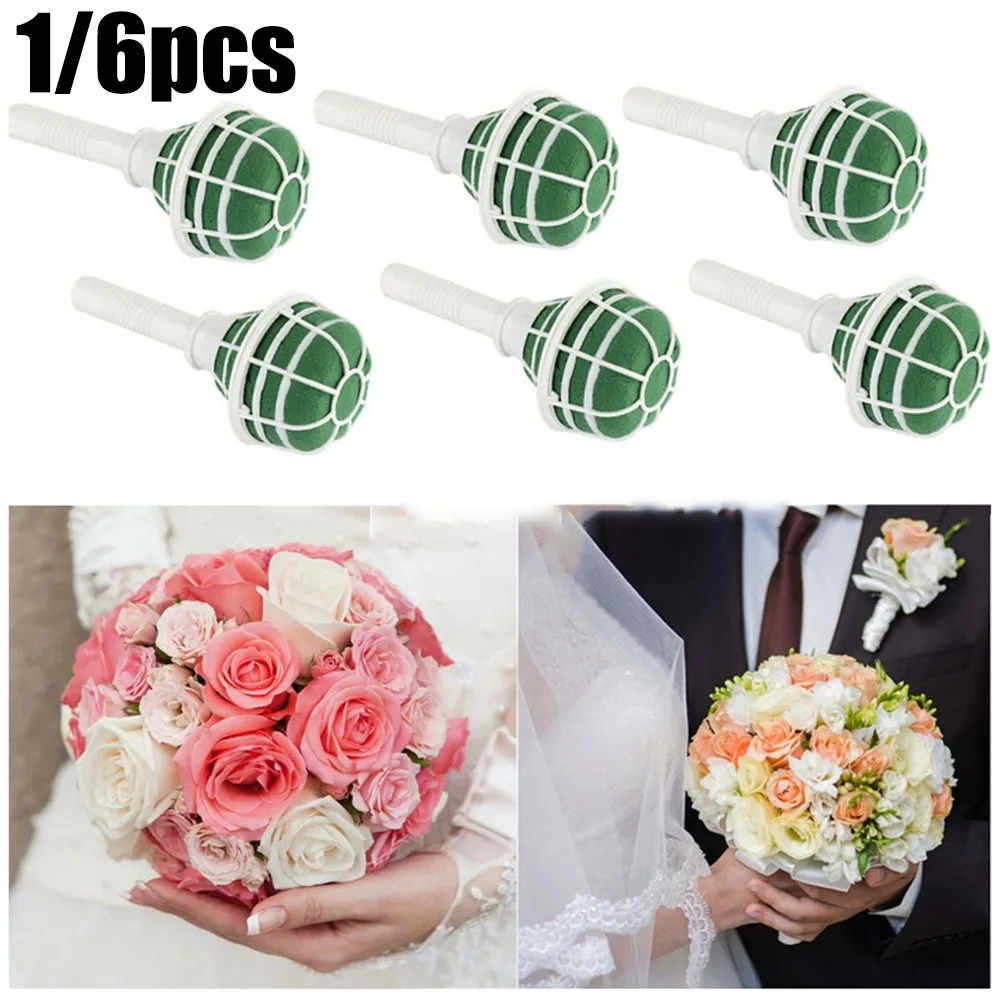 6Pcs Bridal Wedding Supplies Bouquet Holder Decoration Floral Foam Flower Handle 