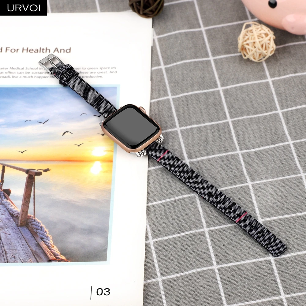 URVOI полотно холста для Apple Watch series 54 321 ремешок Ткань запястье для iwatch тонкий запястье современный дизайн подарок для девушек женщин
