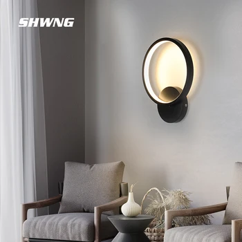 

led wall lamp bedroom bedside lamp minimalist warm Nordic indoor square round background wall lamp creative lights for home