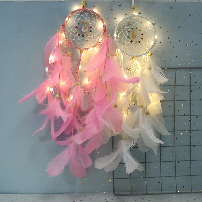 1pc Feather Girl Catching Dream Net Openwork Dream Catching Lace Dreamcatcher Bead Handmade Valentine's Day Gift 3