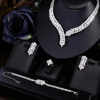 

jankelly Nigeria 4pcs Bridal Zirconia Necklace Sets For Women Jewelry sets & More Dubai Nigeria CZ Crystal Wedding Jewelry Sets