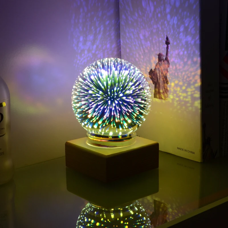 Novedades фейерверк 3D Светодиодный Ночник проектор красочная Новинка атмосферная лампа сияющая различный режим деревянная основа ночник