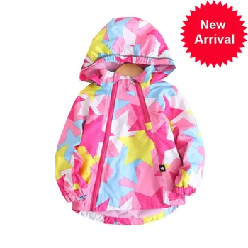 

Coat Child Fashion Waterproof Warm Fleece Hooded Baby Girls Jackets Pentagram Print Children Outerwear Kids Outfits For 90-150cm