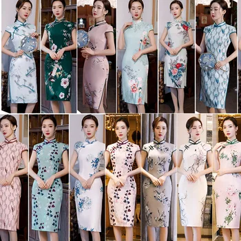 

13 Colour Plus Size 4XL Novelty Short Chinese Formal Dress Chinese Style Women Mandarin Collar Qipao Vintage Rayon Cheongsam
