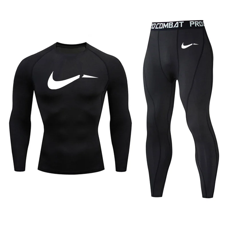 

Men's Compression Set Jogging Tights Gym Training Kit T-Shirt Leggings Print Men's Sportswear Brand Thermo underwear S-xxxxl