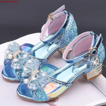 

Children Leather Sandals child high heels Girls Princess Summer Elsa Shoes Chaussure Enfants Sandals Party Anna Shoes