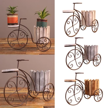 

Parisian Style Desktop Planter Iron Bicycle Flower Pot Shelf Plant Bonsai Crafts Porch Decoration Ornament