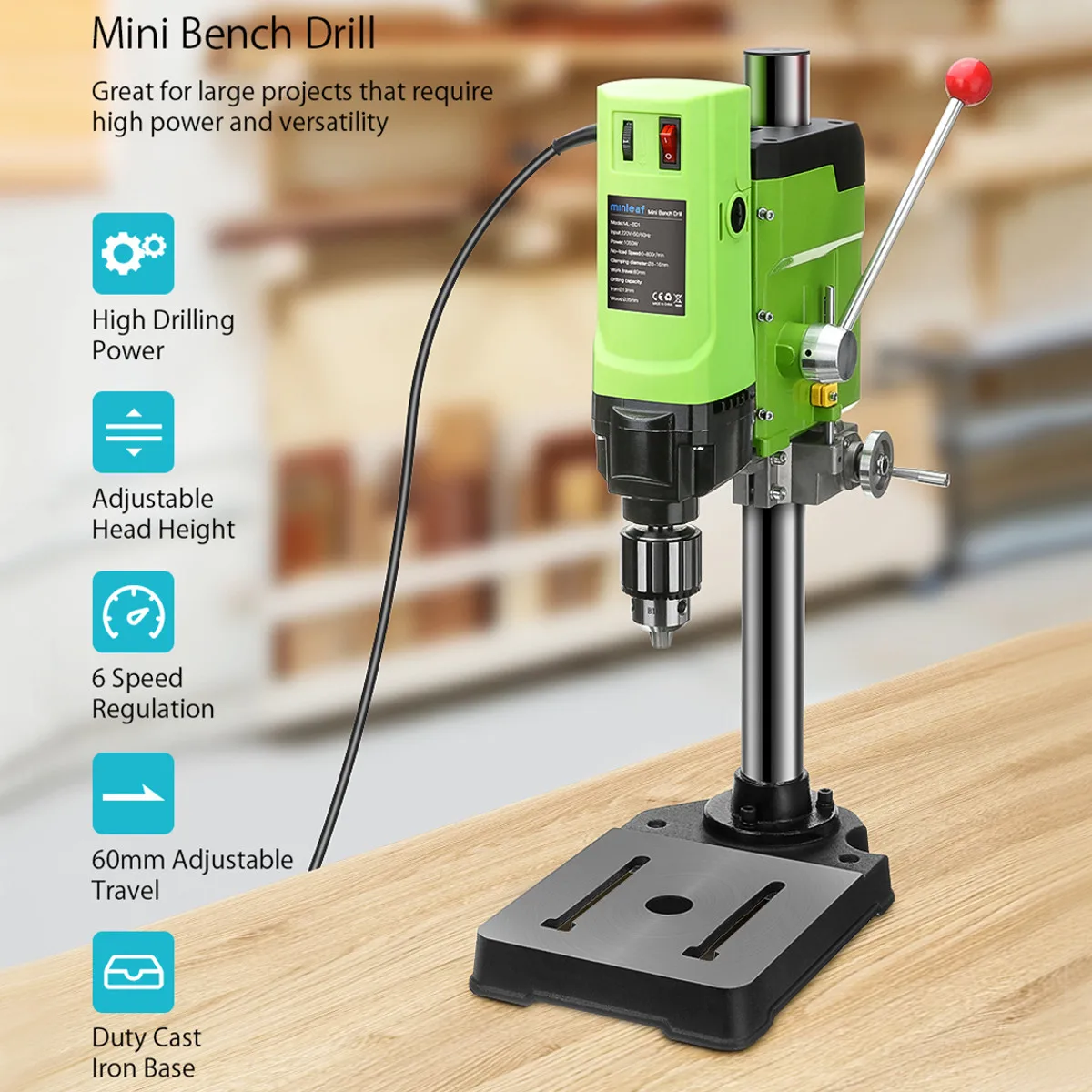 ML BD1 Adjustable Bench Drill Stand 1050W Mini Electric Bench Drilling Machine Drill Chuck 3 16mm