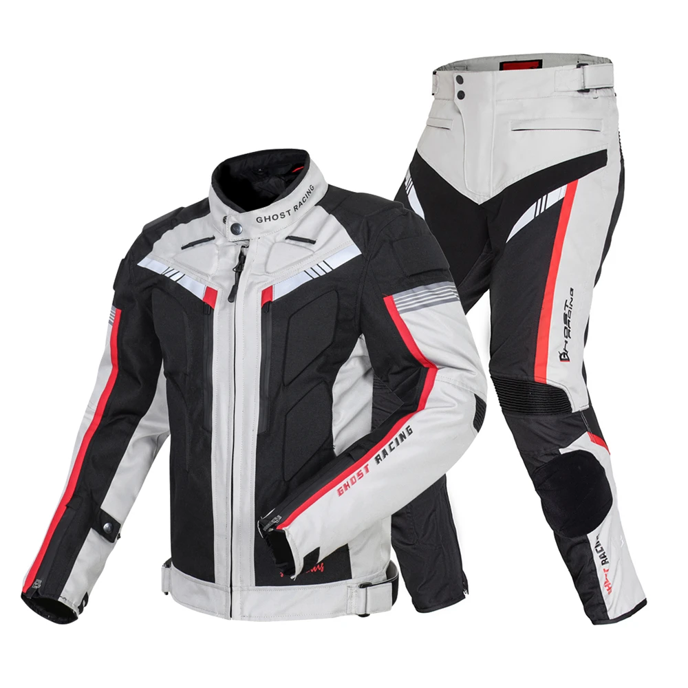 Gray Set GHOST RACING ветрозащитный мотоциклетный гоночный костюм броня куртка+ брюки хип протектор наколенники Moto комплект одежды защитное снаряжение - Цвет: Gray Set