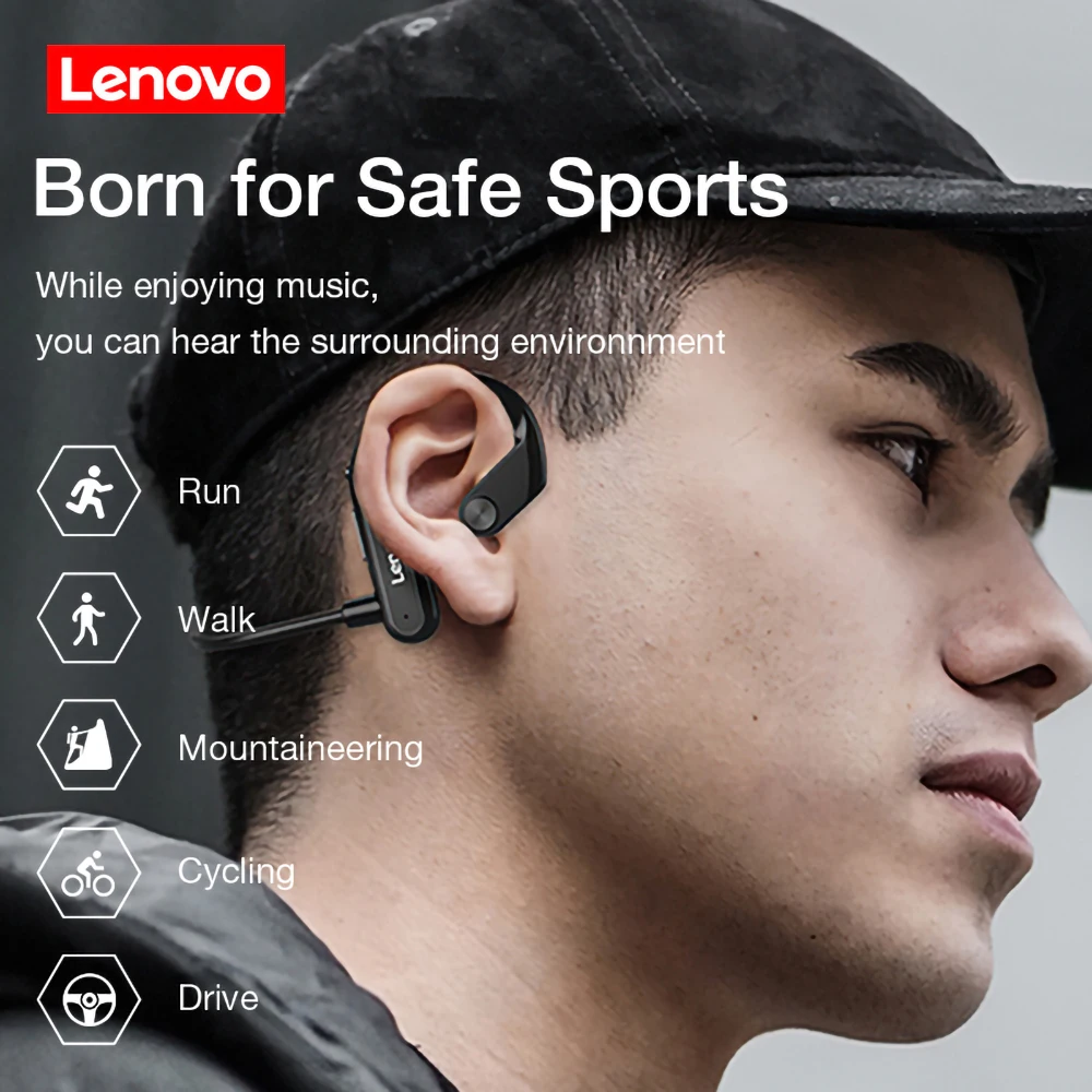 Lenovo X3 Auriculares inalámbricos de conducción ósea Bluetooth 5.0  Auriculares estéreo binaurales Deportes a Prueba de Agua Correr Nocturno