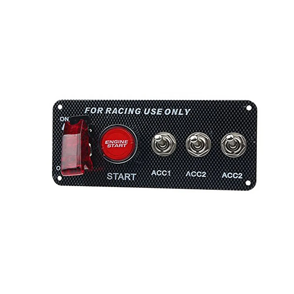 4 in 1 Car Modification 12V LED Toggle Switch Panel Carbon Fiber Racing Car Engine Start Push Button Ignition Switch Panel