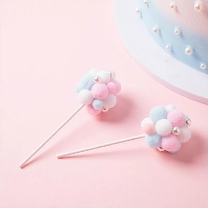 1PC Macaroon Soft Pompom Cloud Cake Topper Happy Birthday Party DIY Top Flags Decoration for Festival New Year | Дом и сад